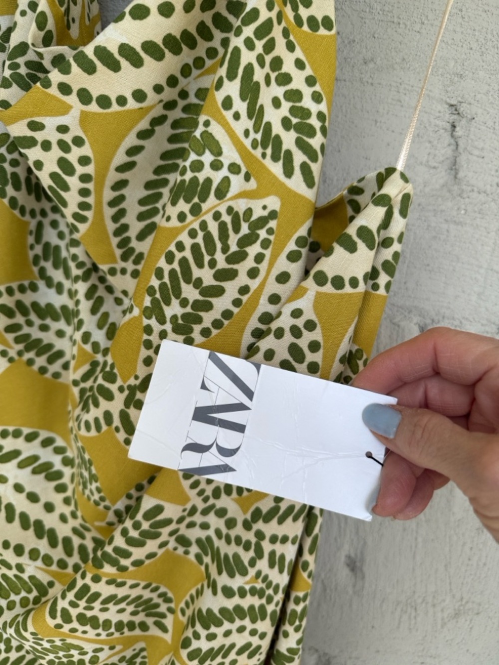 NWT Zara Green /Yellow Linen Blend Leaf Print Backless Halter Midi Dress Size XL - Picture 3 of 14